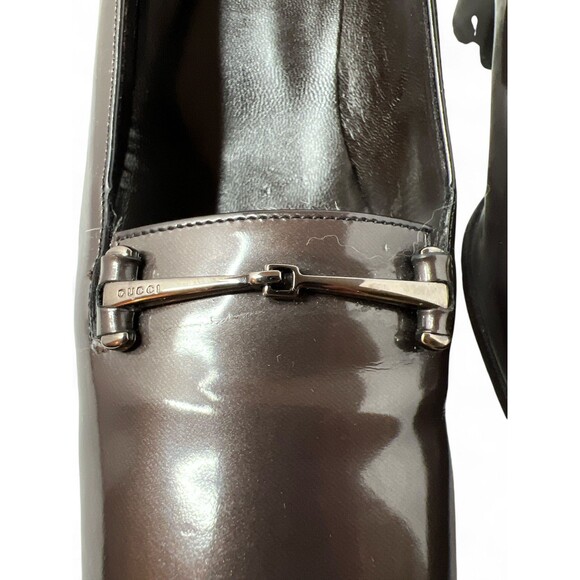 Vintage GUCCI High Heeled Brown Patent Leather LOAFERS, 9B,  Pristine Condition - Picture 3 of 9